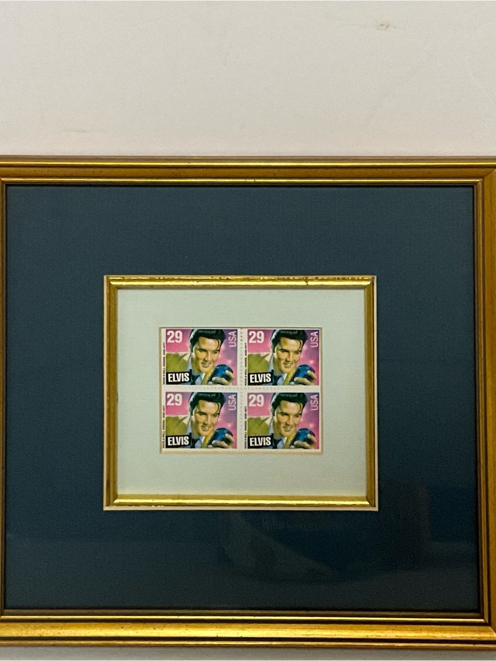 Elvis 29 Cent Stamps Issued by USPS 1993 9x10 Framed Matted with Dark Blue